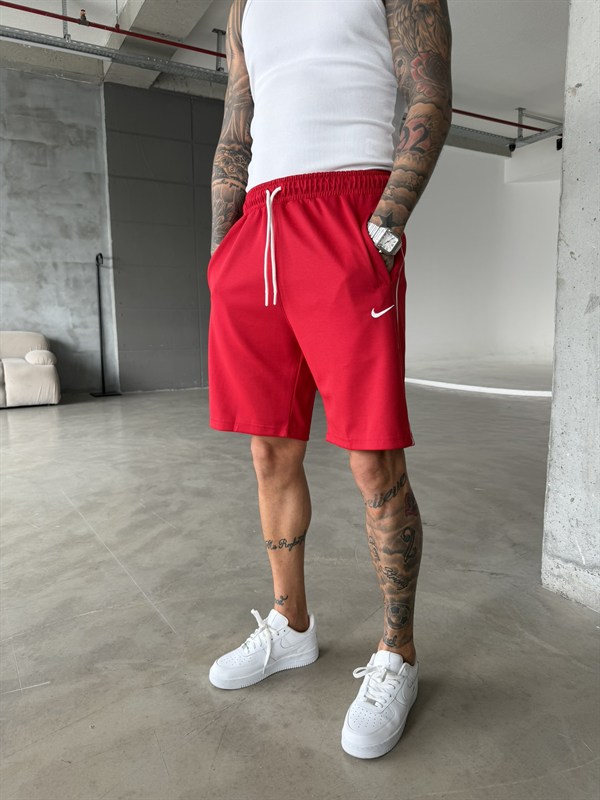 NK Cizgili Şort - Kırmızı