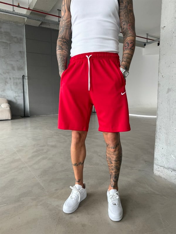 NK Cizgili Şort - Kırmızı