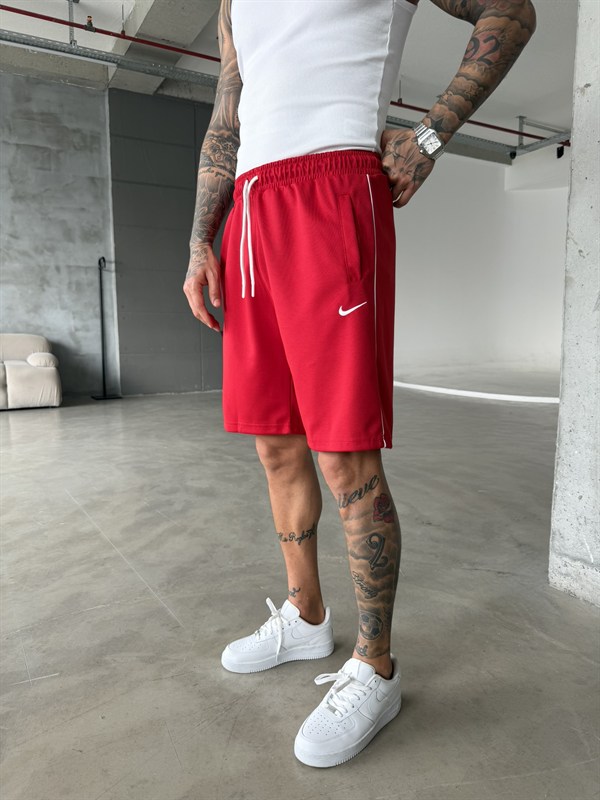 NK Cizgili Şort - Kırmızı