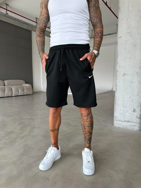 NK Cizgili Şort - Siyah