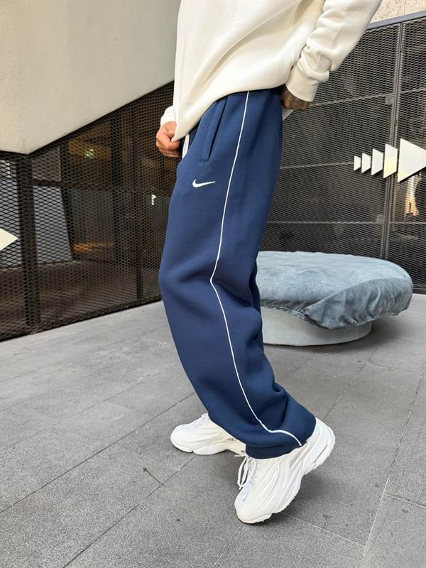 NK Nakışlı Çizgili Lastikli Stoper Paça Baggy Eşofman - İndigo