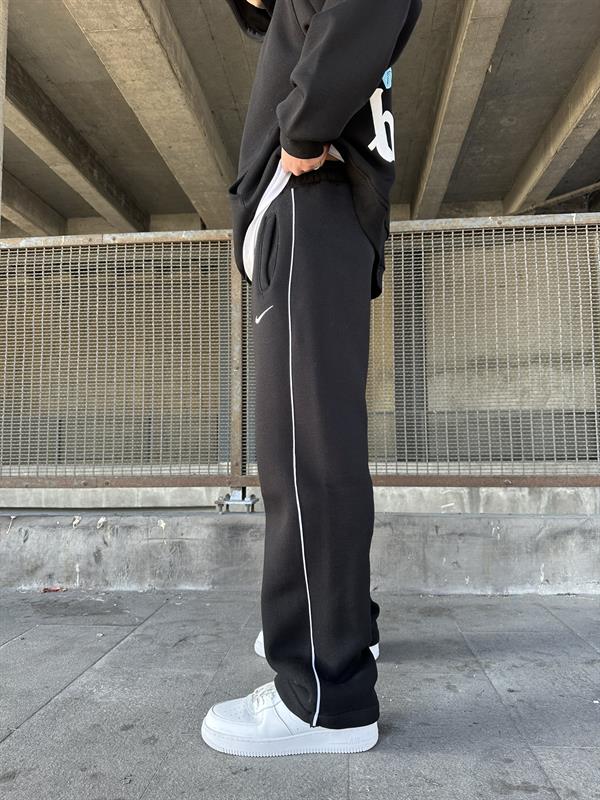 NK Nakışlı Çizgili Lastikli Stoper Paça Baggy Eşofman Siyah