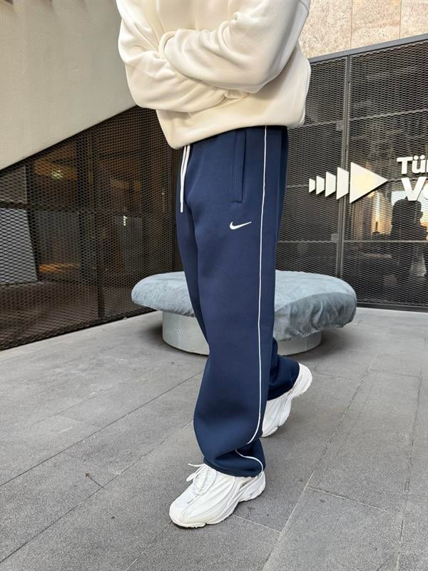 NK Nakışlı Çizgili Lastikli Stoper Paça Baggy Eşofman - İndigo