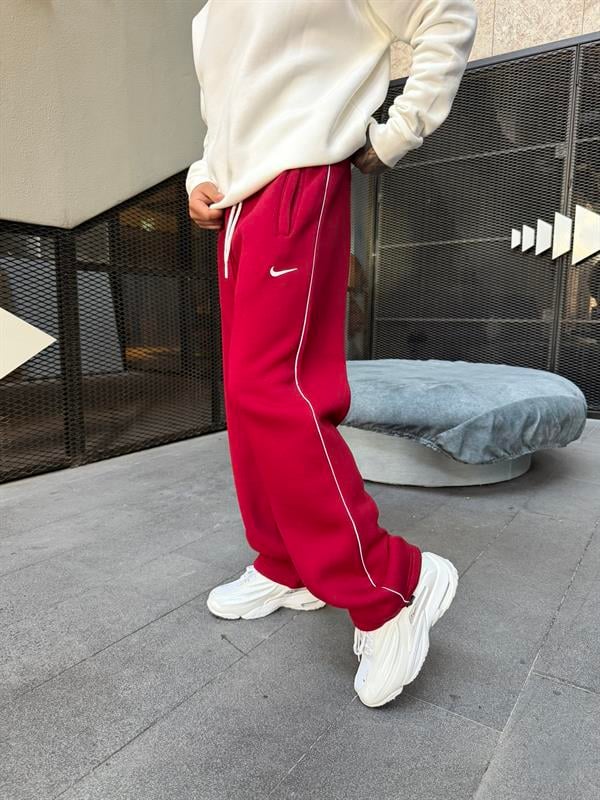 NK Nakışlı Çizgili Lastikli Stoper Paça Baggy Eşofman - Bordo