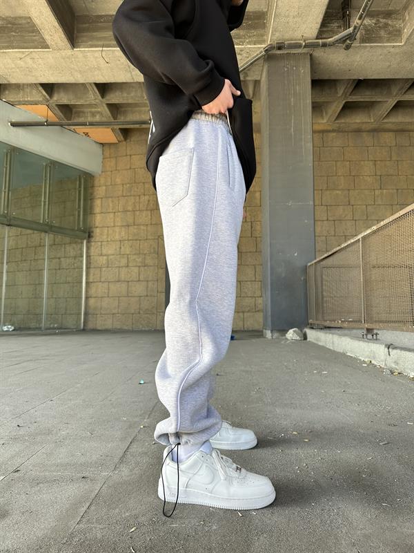 NK Nakışlı Çizgili Lastikli Stoper Paça Baggy Eşofman Gri