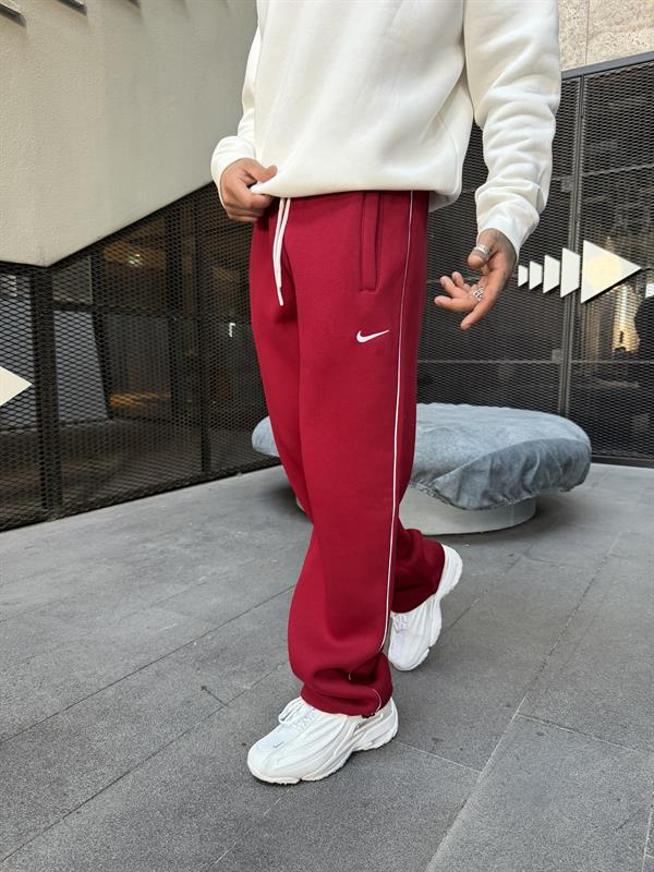 NK Nakışlı Çizgili Lastikli Stoper Paça Baggy Eşofman - Bordo