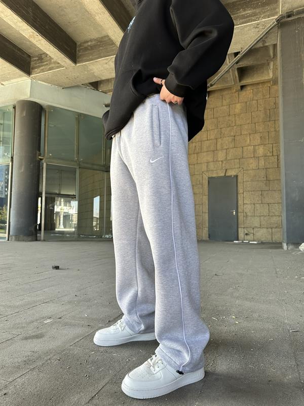 NK Nakışlı Çizgili Lastikli Stoper Paça Baggy Eşofman Gri