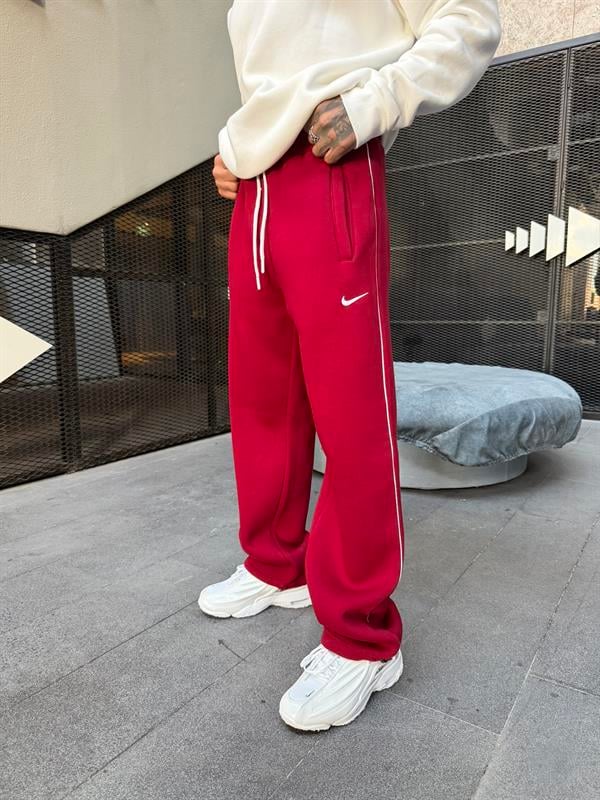 NK Nakışlı Çizgili Lastikli Stoper Paça Baggy Eşofman - Bordo