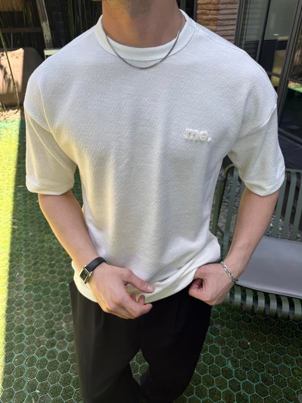 Old Money Basic Nakışlı T-Shirt - Beyaz