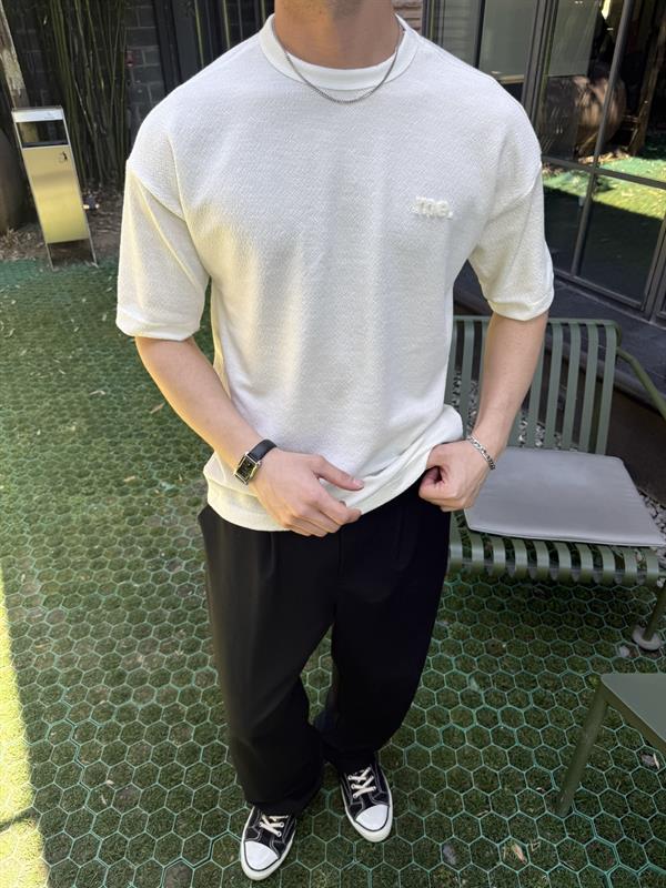 Old Money Basic Nakışlı T-Shirt - Beyaz