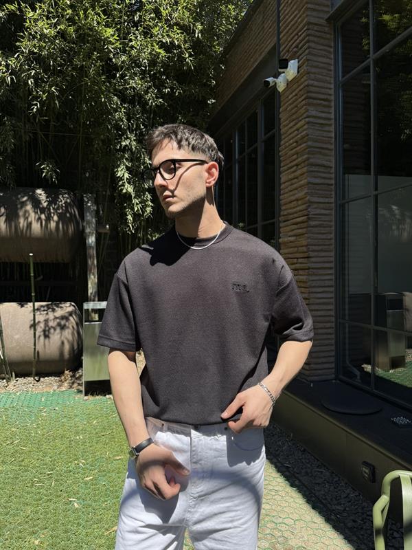 Old Money Basic Nakışlı T-Shirt - Siyah