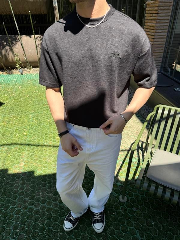 Old Money Basic Nakışlı T-Shirt - Siyah