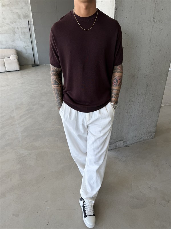 Old Money Basic Triko T-Shirt - Kahve