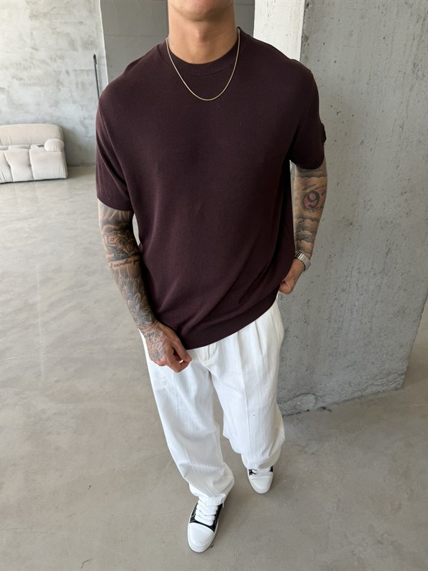 Old Money Basic Triko T-Shirt - Kahve