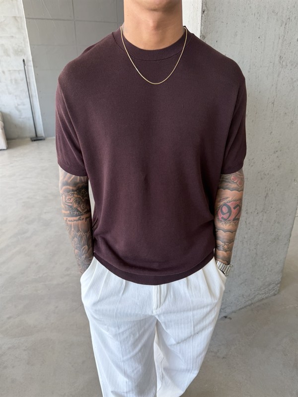 Old Money Basic Triko T-Shirt - Kahve