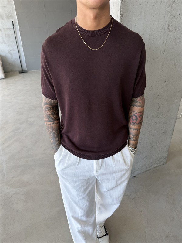 Old Money Basic Triko T-Shirt - Kahve