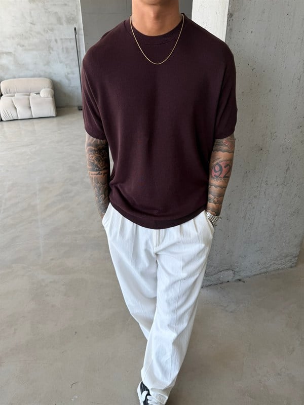 Old Money Basic Triko T-Shirt - Kahve