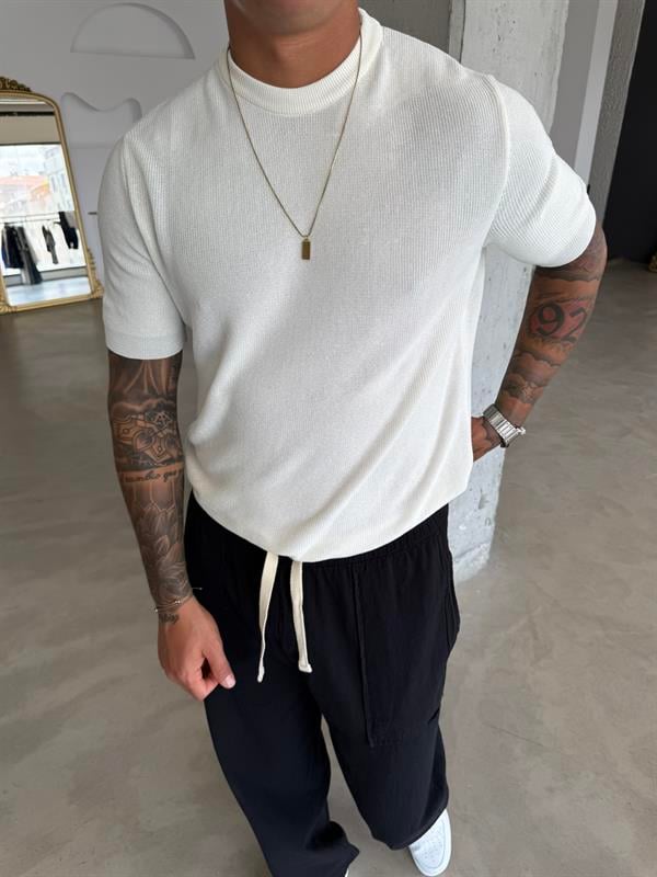 Old Money Esnek Fit Basic T-Shirt - Beyaz