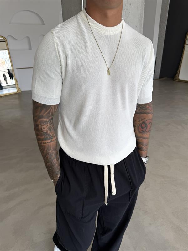 Old Money Esnek Fit Basic T-Shirt - Beyaz