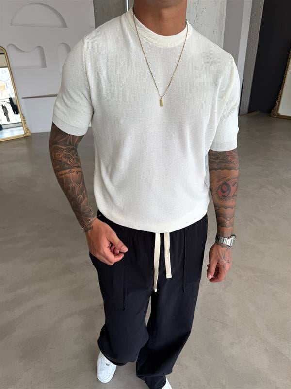 Old Money Esnek Fit Basic T-Shirt - Beyaz