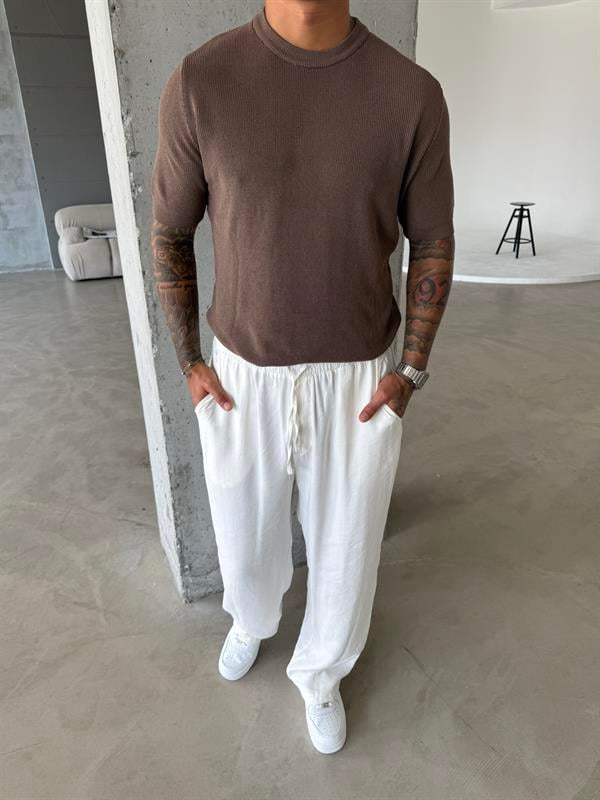 Old Money Esnek Fit Basic T-Shirt - Kahve