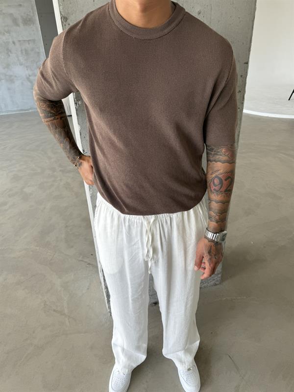 Old Money Esnek Fit Basic T-Shirt - Kahve