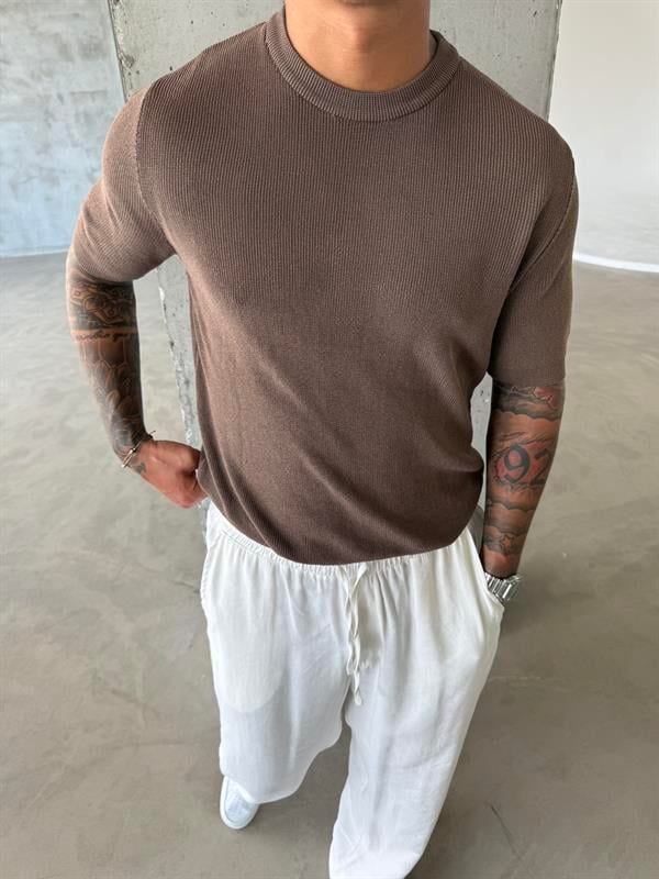Old Money Esnek Fit Basic T-Shirt - Kahve