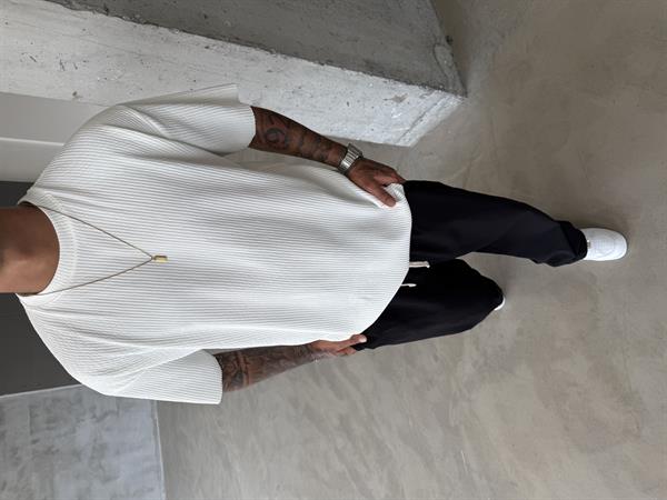 Old Money Fitilli Basic T-Shirt - Beyaz