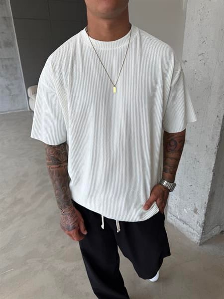 Old Money Fitilli Basic T-Shirt - Beyaz