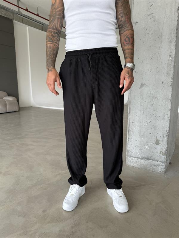 Old Money Fitilli Siyah Baggy Pantolon - Siyah