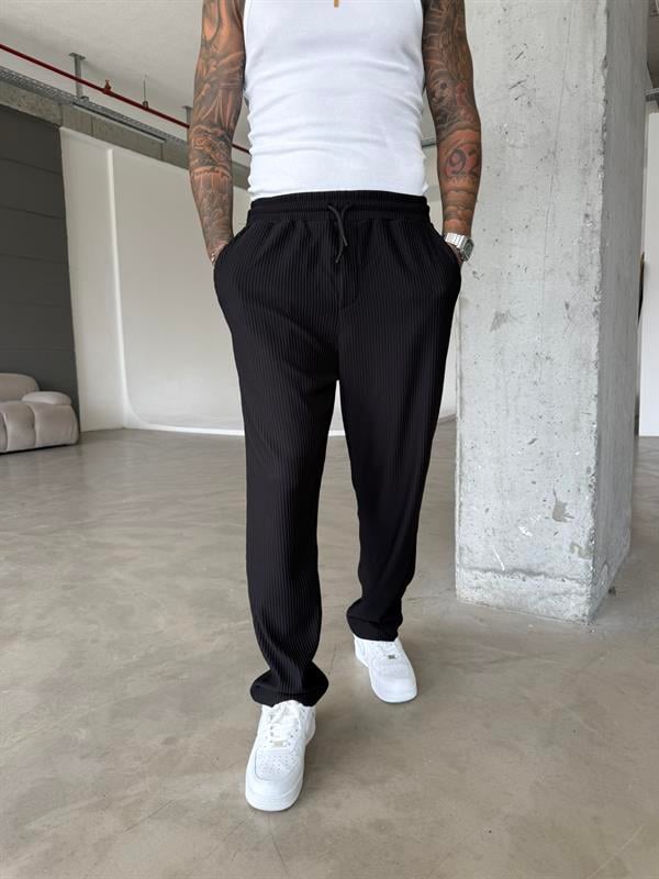 Old Money Fitilli Siyah Baggy Pantolon - Siyah