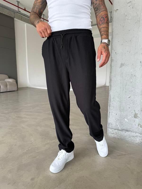 Old Money Fitilli Siyah Baggy Pantolon - Siyah