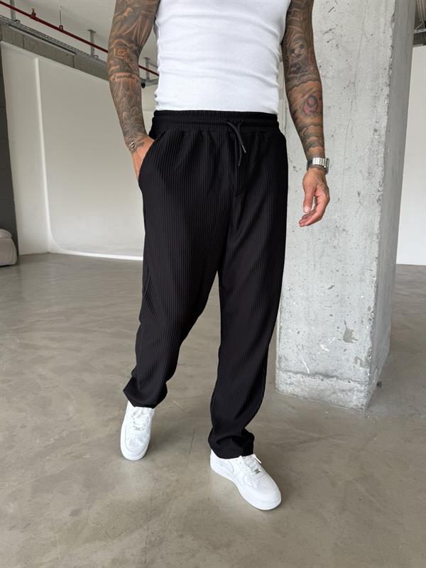 Old Money Fitilli Siyah Baggy Pantolon - Siyah