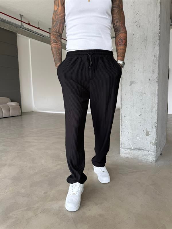 Old Money Fitilli Siyah Baggy Pantolon - Siyah