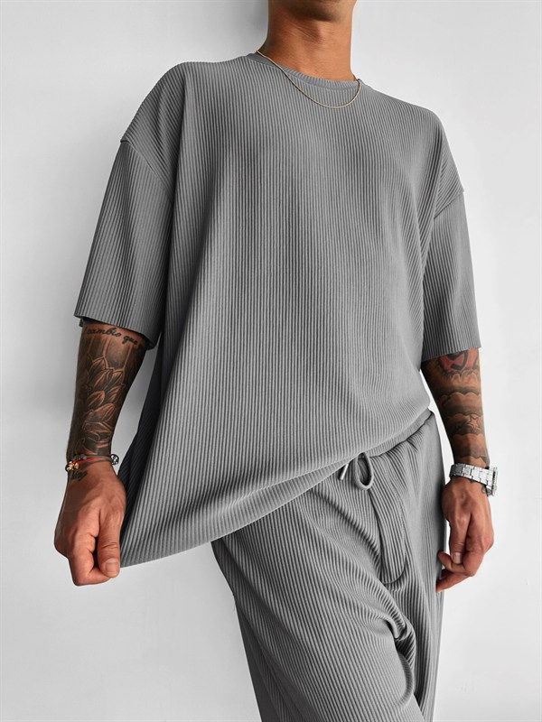 Old Money Fitilli T-Shirt - Gri