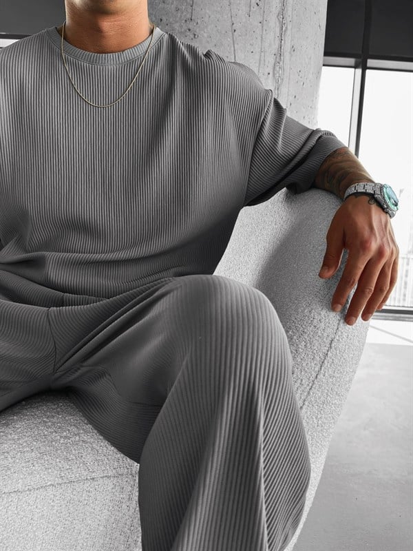 Old Money Fitilli T-Shirt - Gri