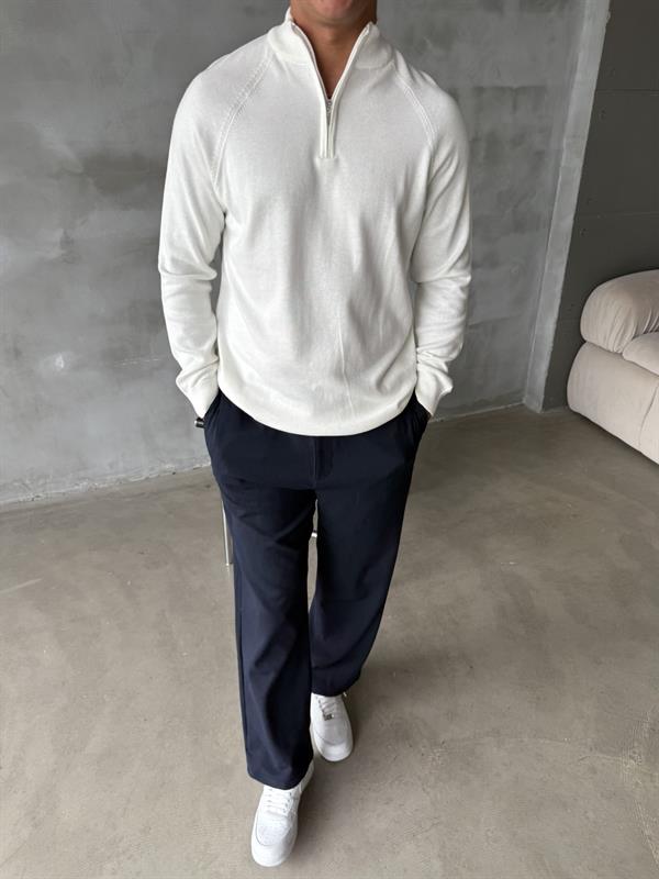 Old Money Half Zip Uzun Kol - Beyaz
