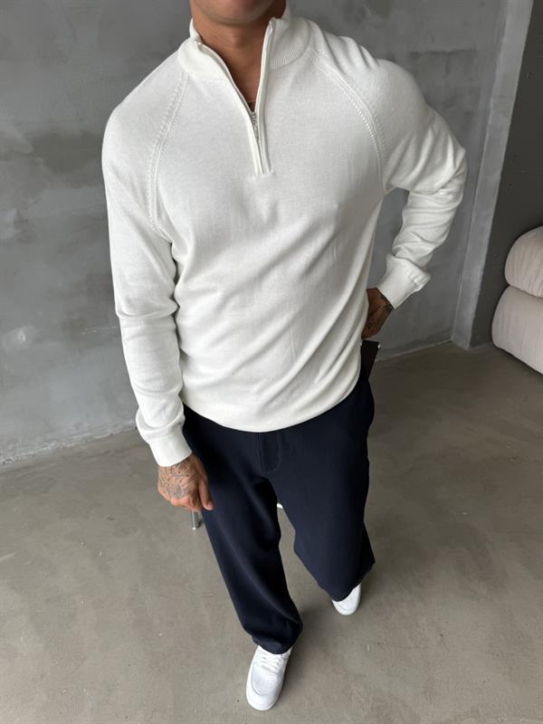 Old Money Half Zip Uzun Kol - Beyaz