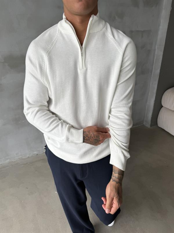 Old Money Half Zip Uzun Kol - Beyaz