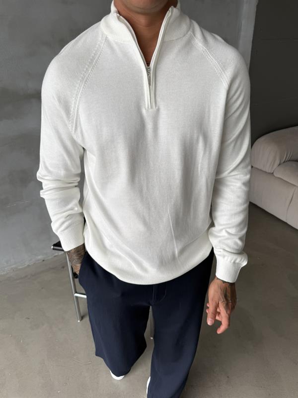 Old Money Half Zip Uzun Kol - Beyaz