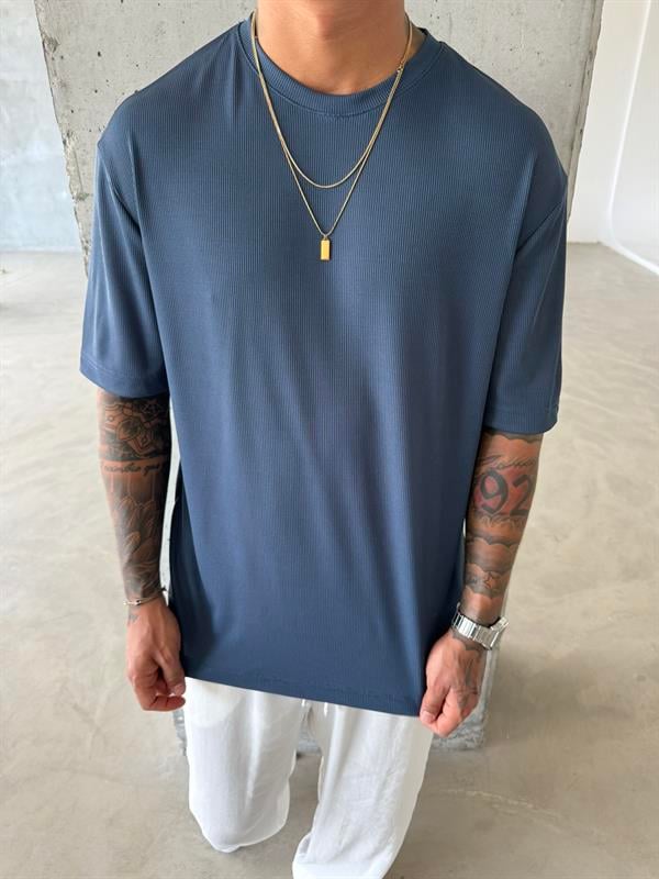 Old Money Ottoman Kumaş Basic T-Shirt - Mavi