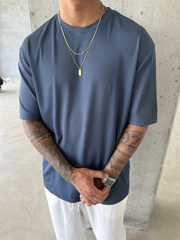 Old Money Ottoman Kumaş Basic T-Shirt - Mavi