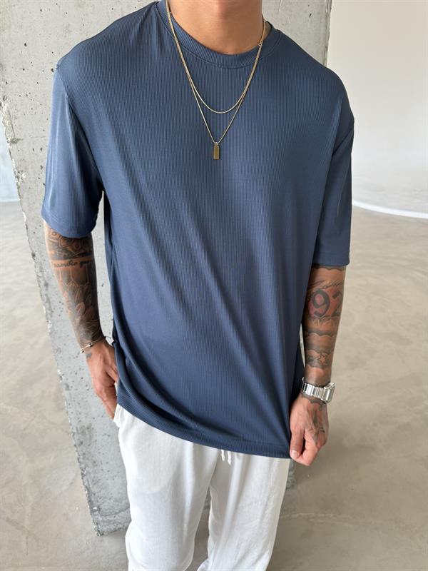 Old Money Ottoman Kumaş Basic T-Shirt - Mavi