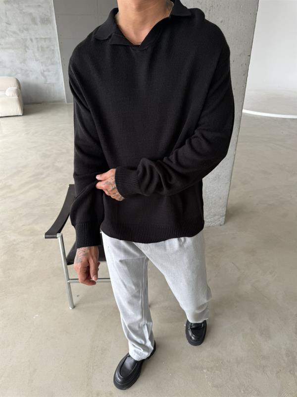 Old Money Pat Yaka Polo Yaka Uzun Kol - Siyah