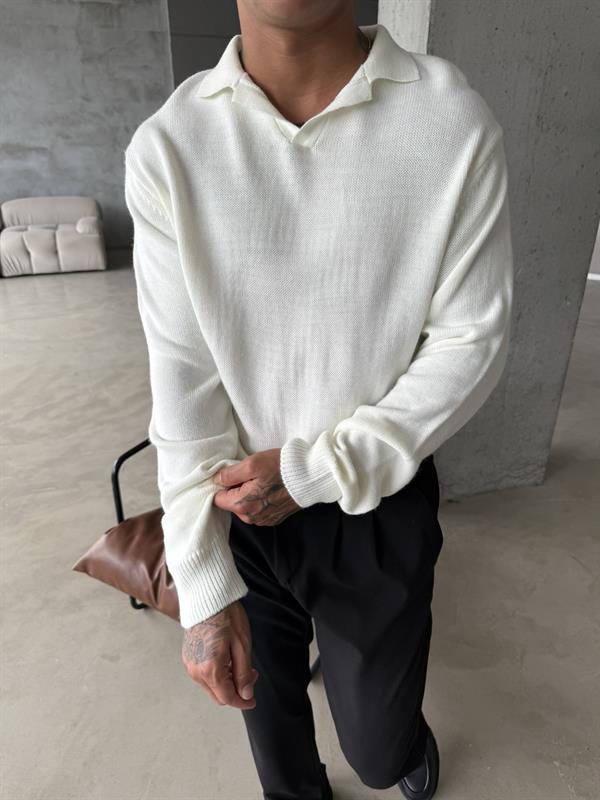 Old Money Pat Yaka Polo Yaka Uzun Kol - Beyaz