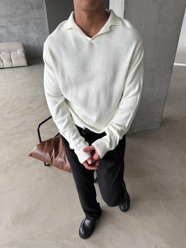 Old Money Pat Yaka Polo Yaka Uzun Kol - Beyaz