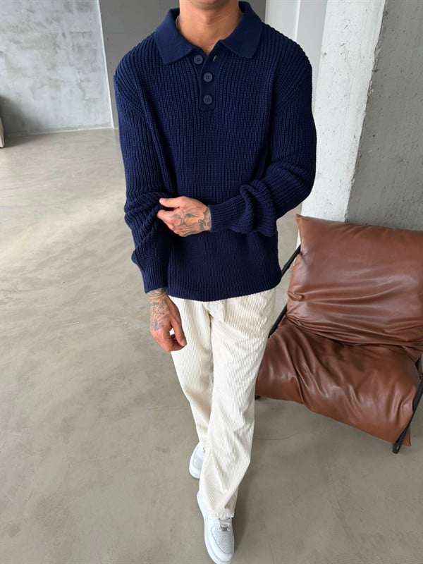 Old Money Polo Triko Kazak - Lacivert