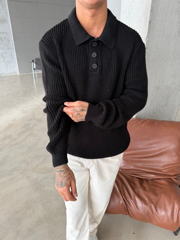 Old Money Polo Triko Kazak - Siyah