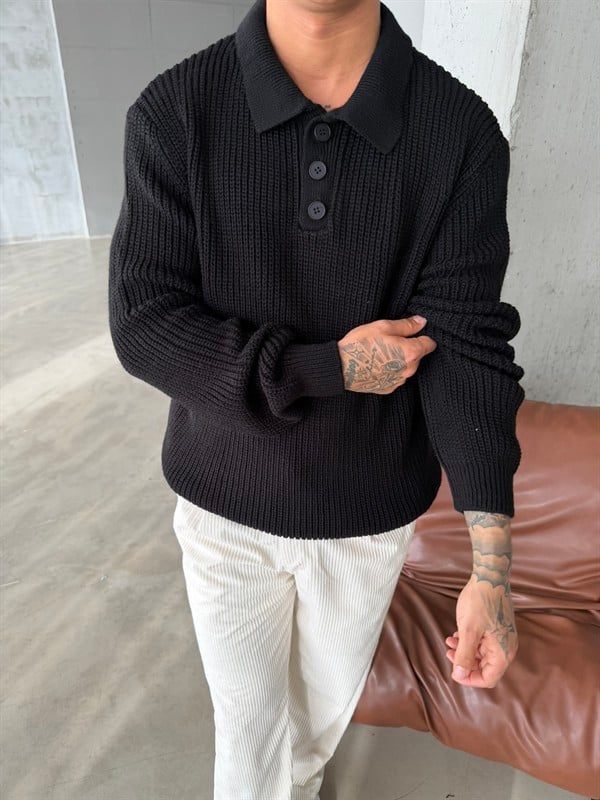 Old Money Polo Triko Kazak - Siyah