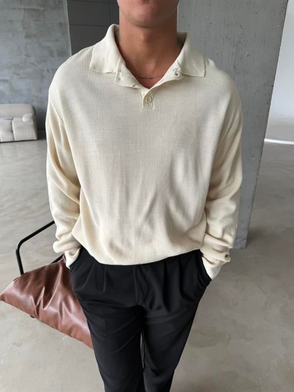 Old Money Polo Yaka Uzun Kol - Bej